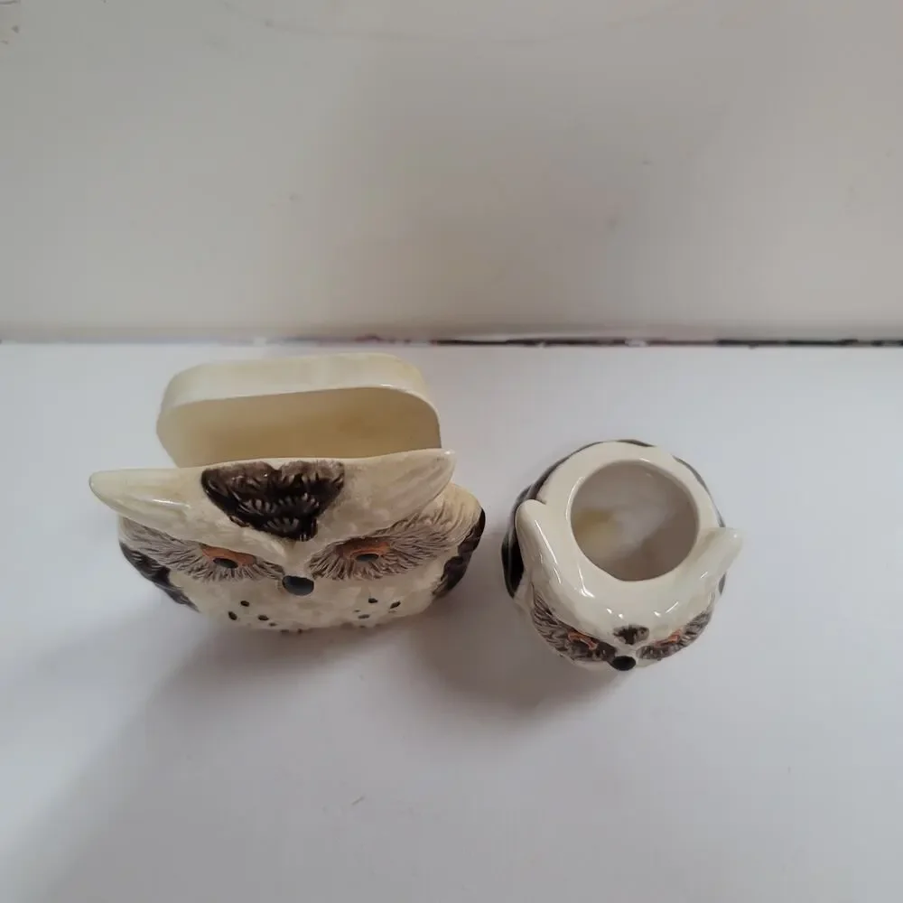 Vintage Japan Owl Napkin Holder Toothpick Set table setting